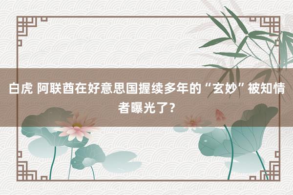 白虎 阿联酋在好意思国握续多年的“玄妙”被知情者曝光了？